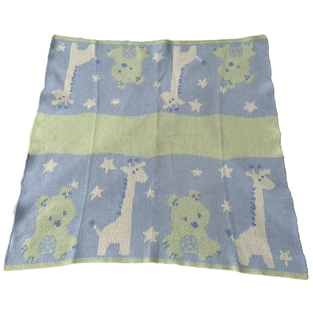 Carters Giraffe Knit Blue Green Yellow Baby Blanket Bear Waffle Stars Lovey 90s
